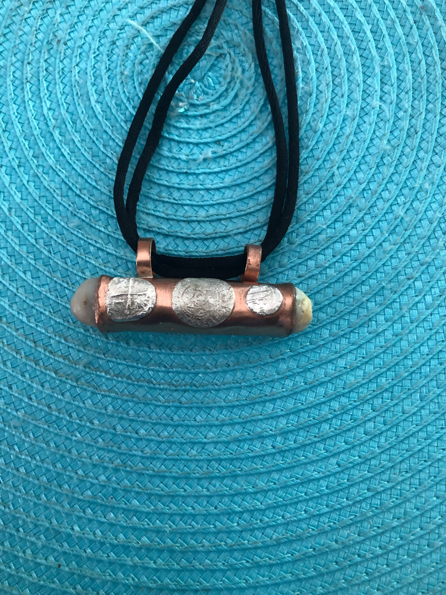Copper pendant  Ancient coin and pebbles pendant