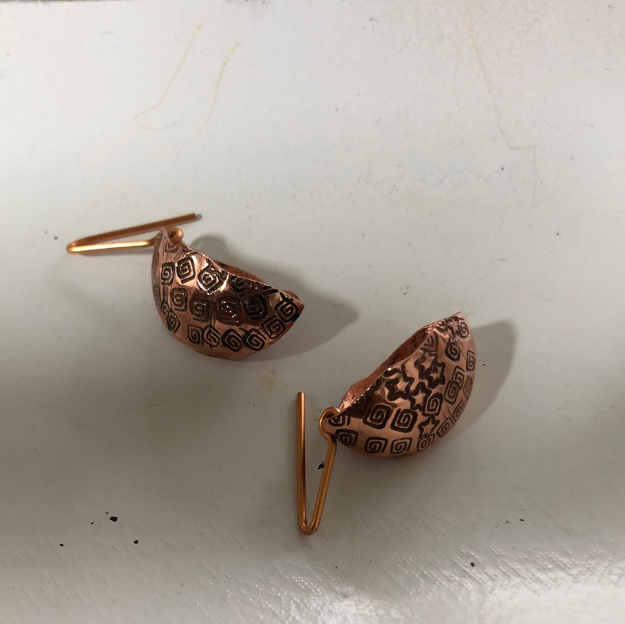 Copper Earrings Spiral/Stars