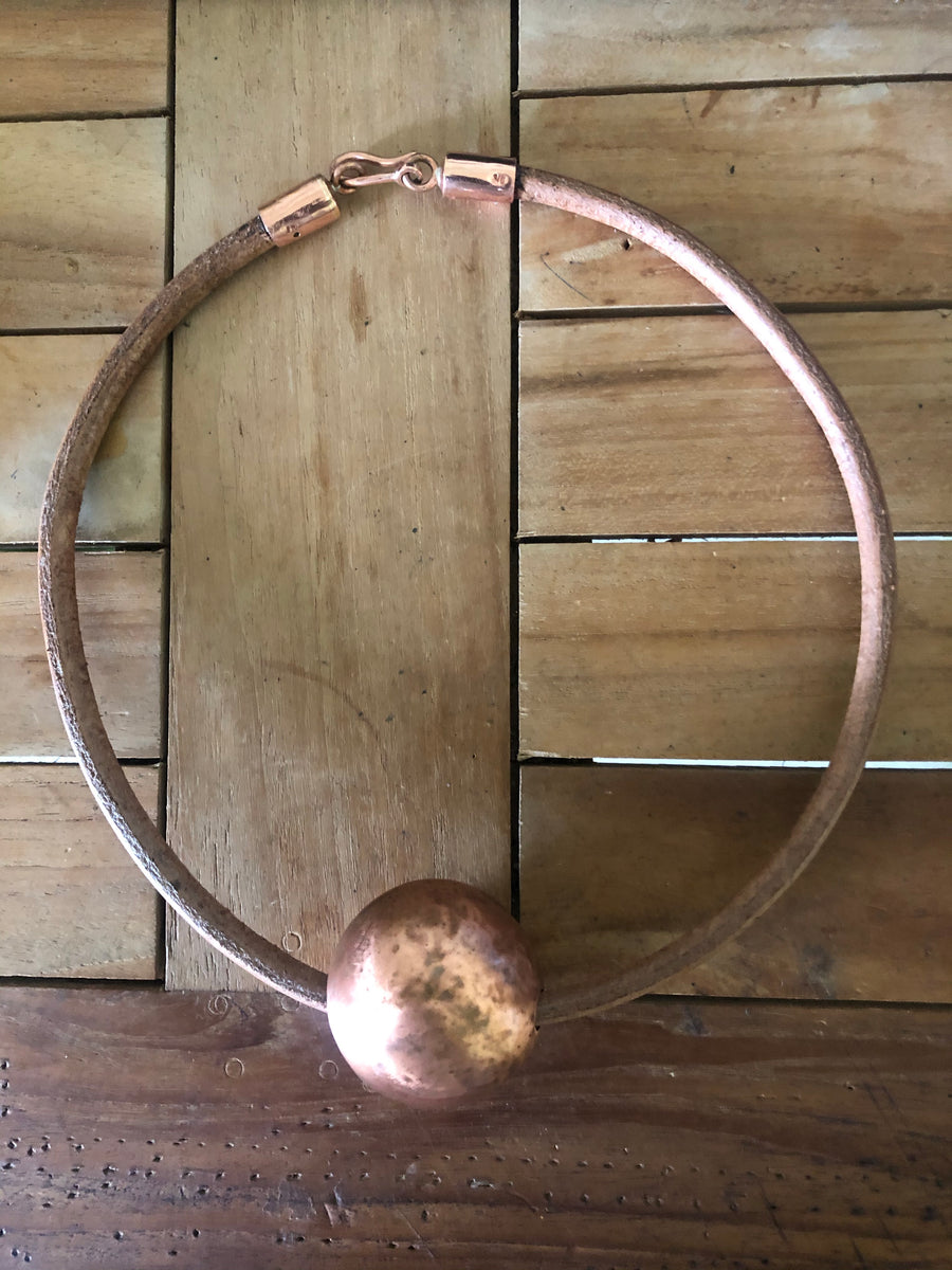 Copper Sphere/ Leather Necklace