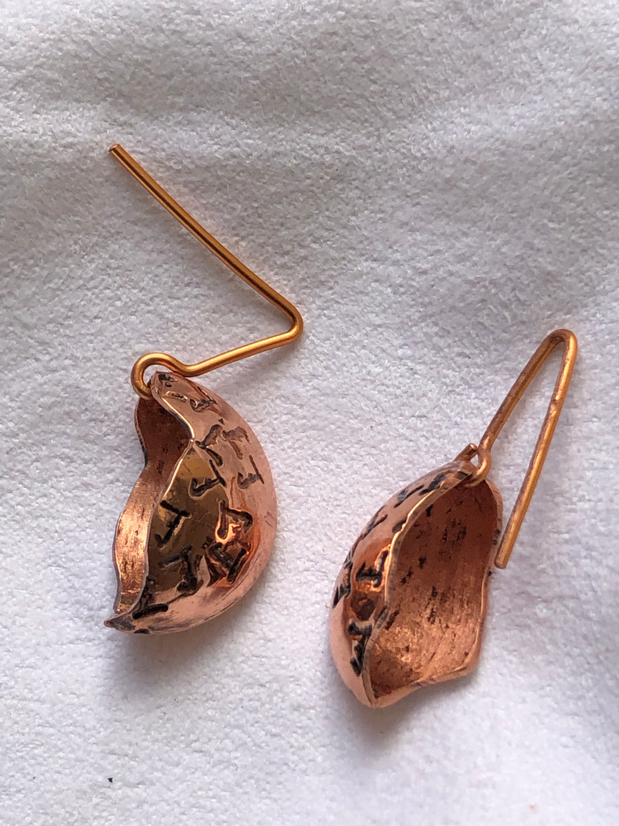 Copper Earrings L patterned