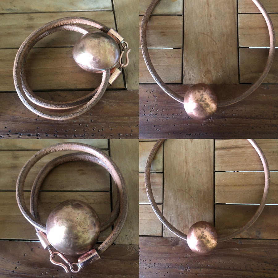 Copper Sphere/ Leather Necklace