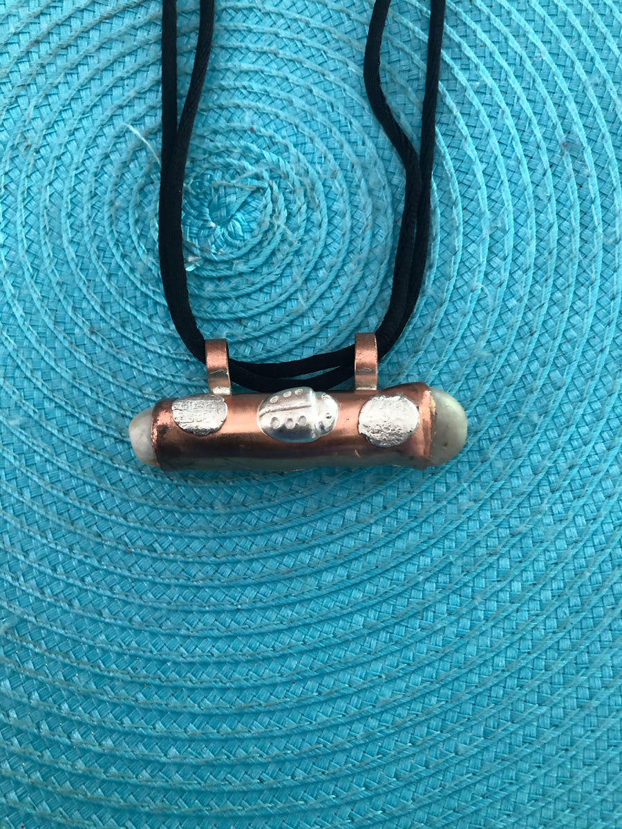 Copper pendant  Ancient coin and pebbles pendant