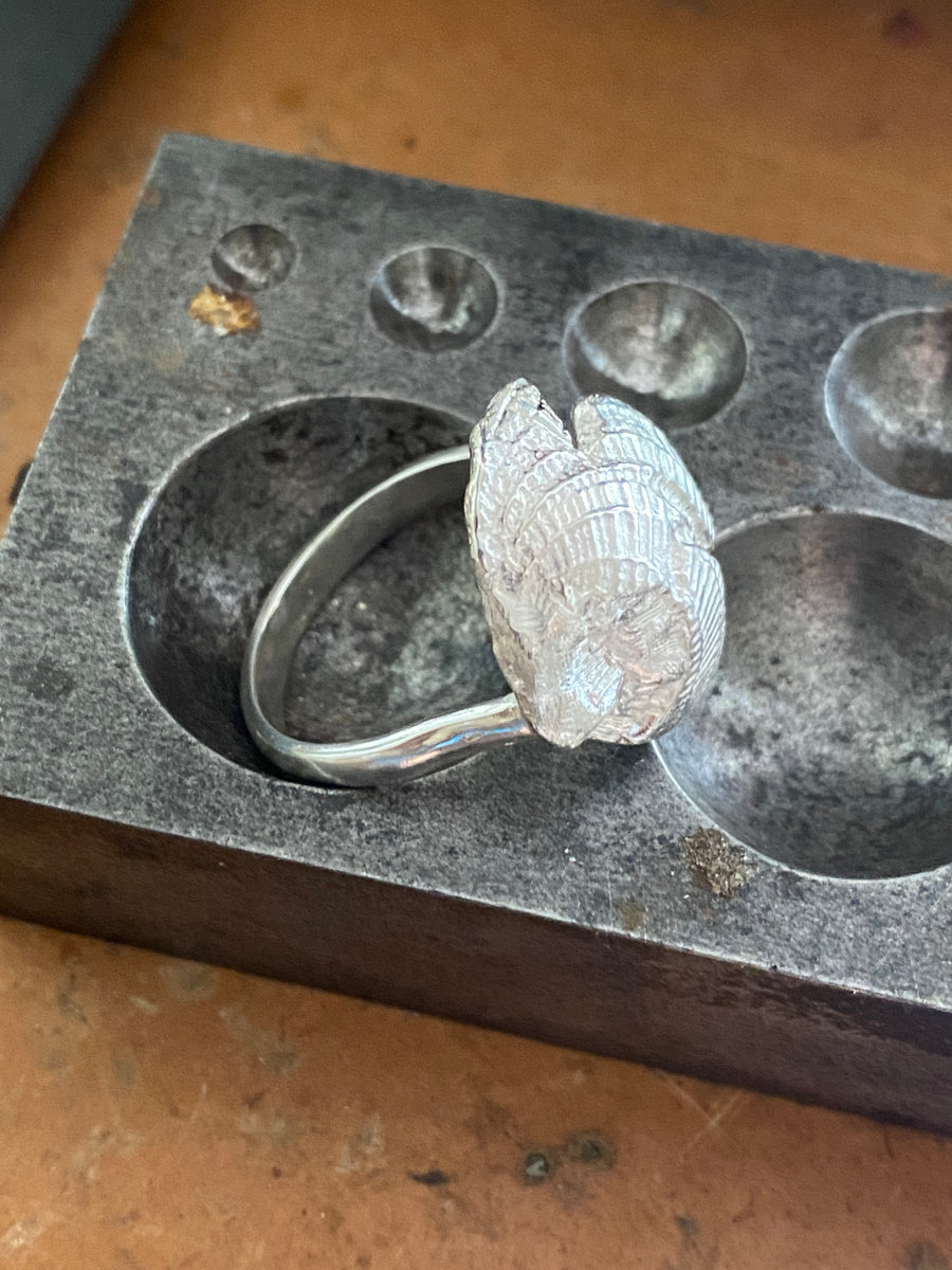 Silver Ring with Shell texture