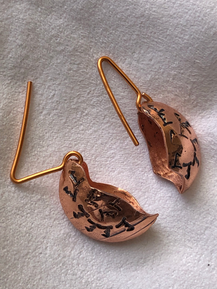 Copper Earrings L patterned