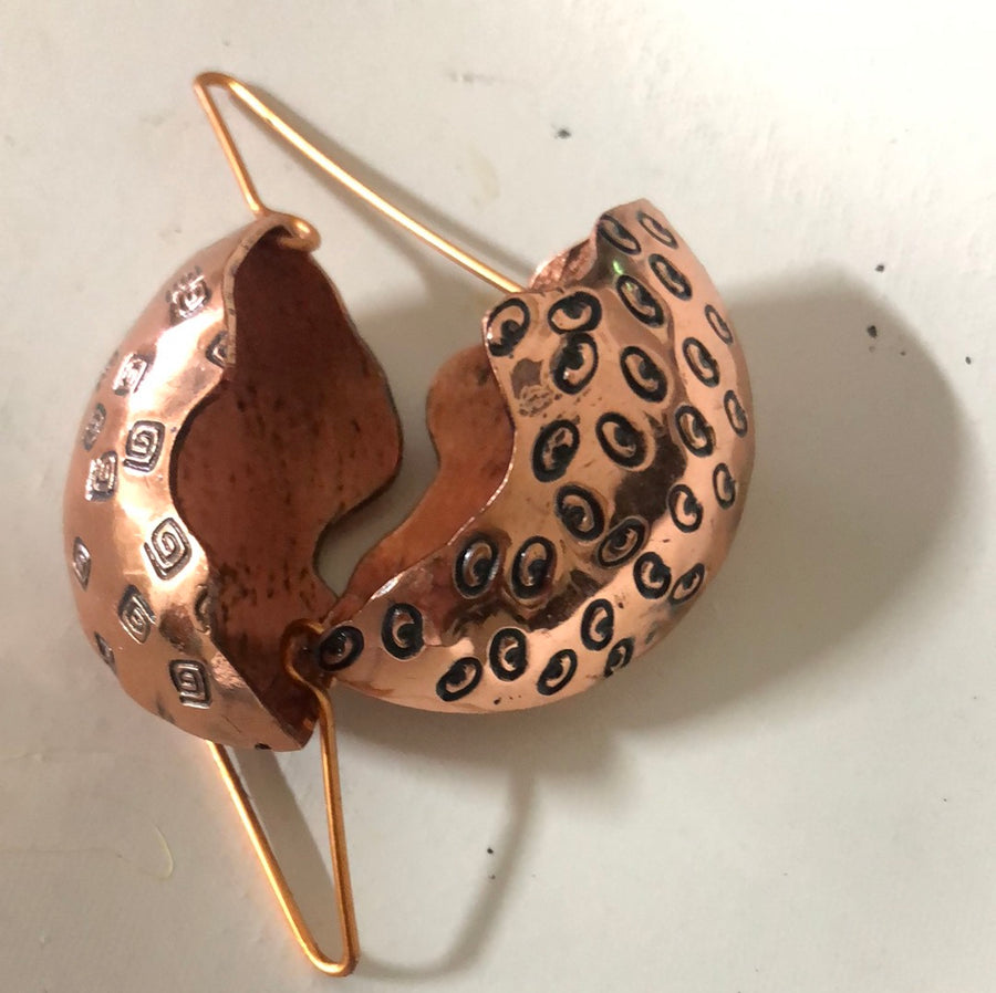 Copper Earrings Spirals and Os